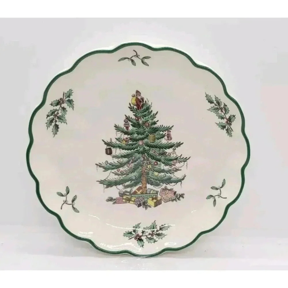 Vintage SPODE Christmas Tree bowl Dish Scalloped edge Decor Gift Vanity